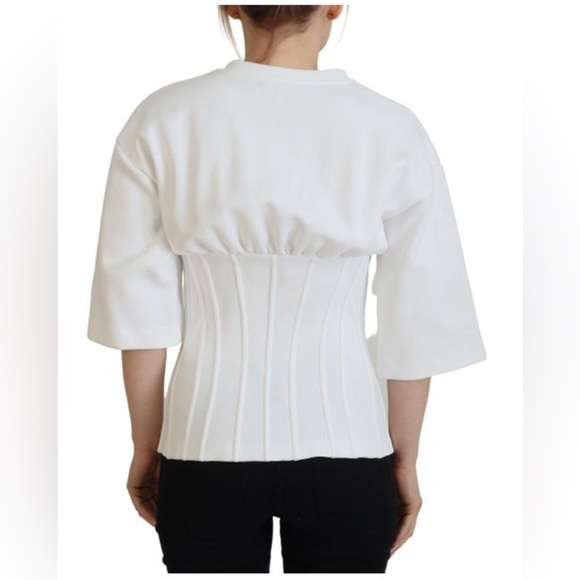 ❌SOLD❌ Dolce & Gabbana White Corset Stretch Cotton Top T-shirt Size 50EU/14US - Picture 4 of 14